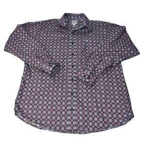 Cinch Men Shirt Size S Burgundy Geometric Print Logo Pocket Button Down Cotton